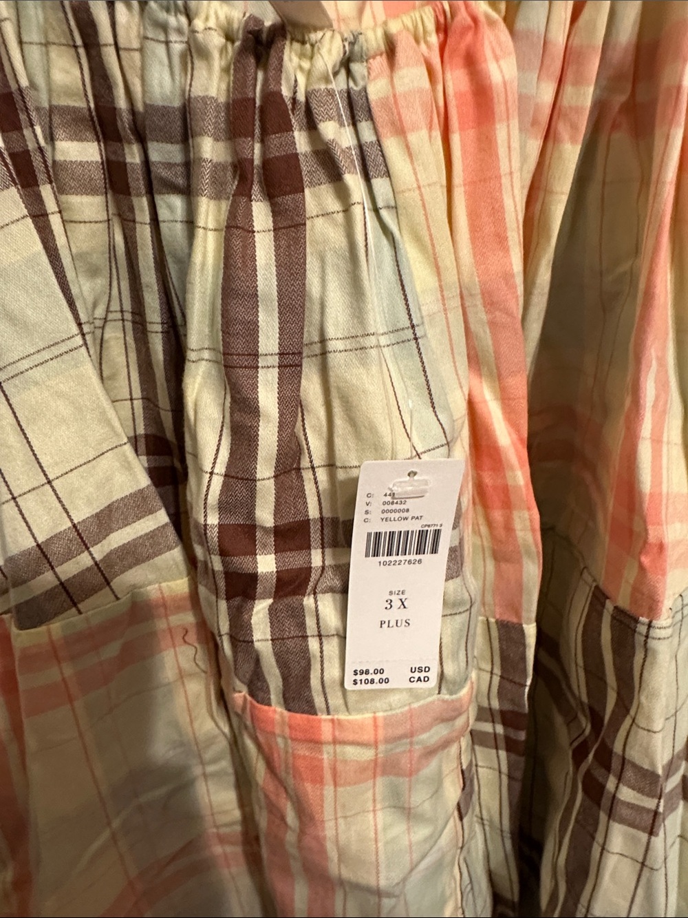 Anthropologie Plus Plaid Sleeveless Tiered Dress in Pastel Yellow and Peach - Picture 3 of 8